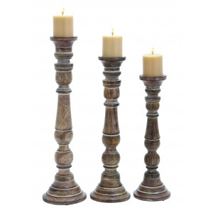 One Allium Way Lincoln 3 Piece Wood Candlestick Set OAWY6362